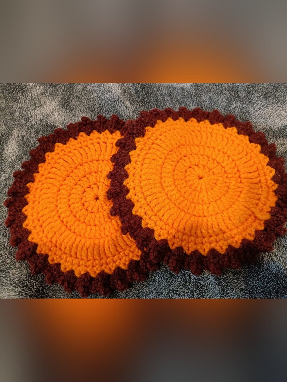 Vintage Handmade Crochet Coasters in Orange, Yellow, Brown, White - Picture 3 of 3